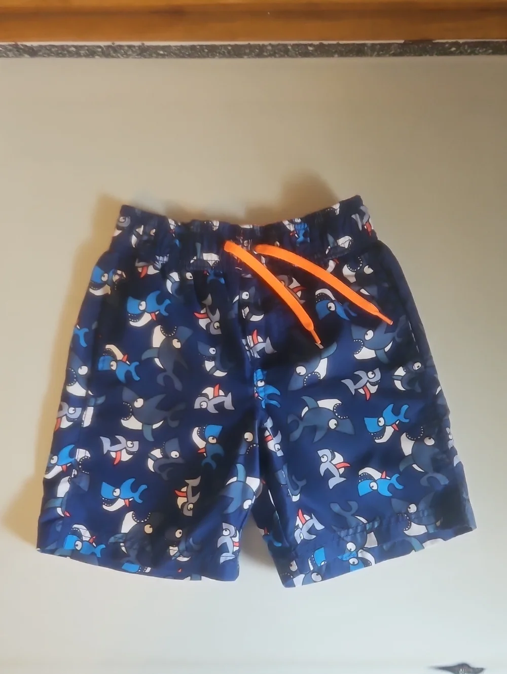 Kids Orange 'Snack Time' Swim Trunks Set with Navy Space Print Shorts